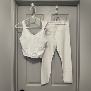 Athleta White V-Neck Crop Top and Legging Set
